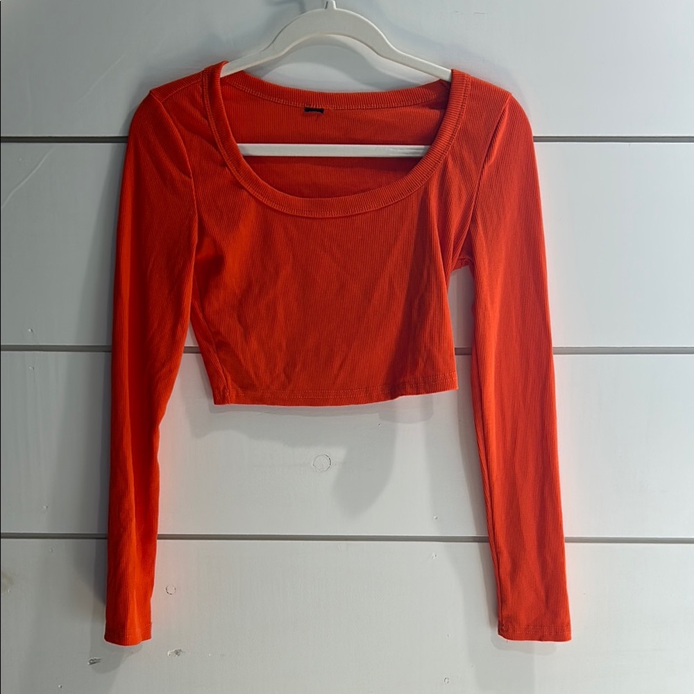 Orange Long Sleeve Crop Top